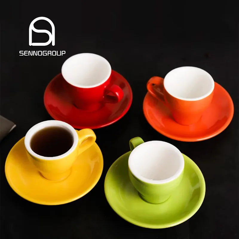 Personalized Colored Glazed Ceramic Mug Espresso Coffee Tea Mugs Porcelain Cup Saucer Set Arabic Coffee Cup