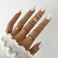 10Pc/Set Simple Knuckle Midi Ring Set Vintage Gold Plated for Women Finger Heart Rings Set Jewelry Gifts for Women