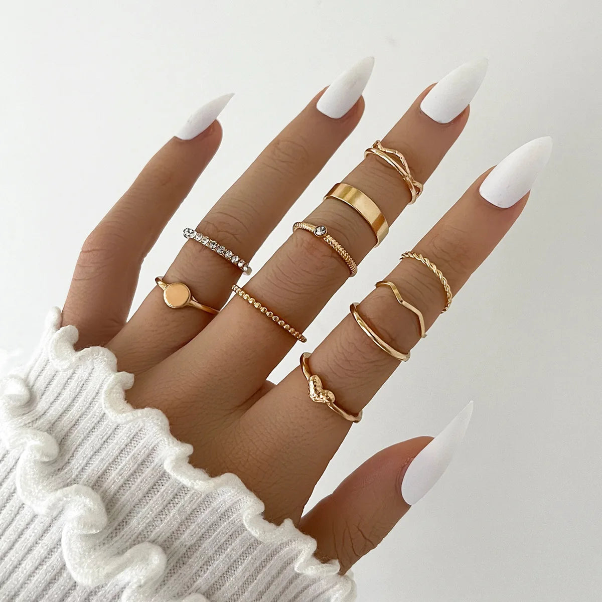 10Pc/Set Simple Knuckle Midi Ring Set Vintage Gold Plated for Women Finger Heart Rings Set Jewelry Gifts for Women