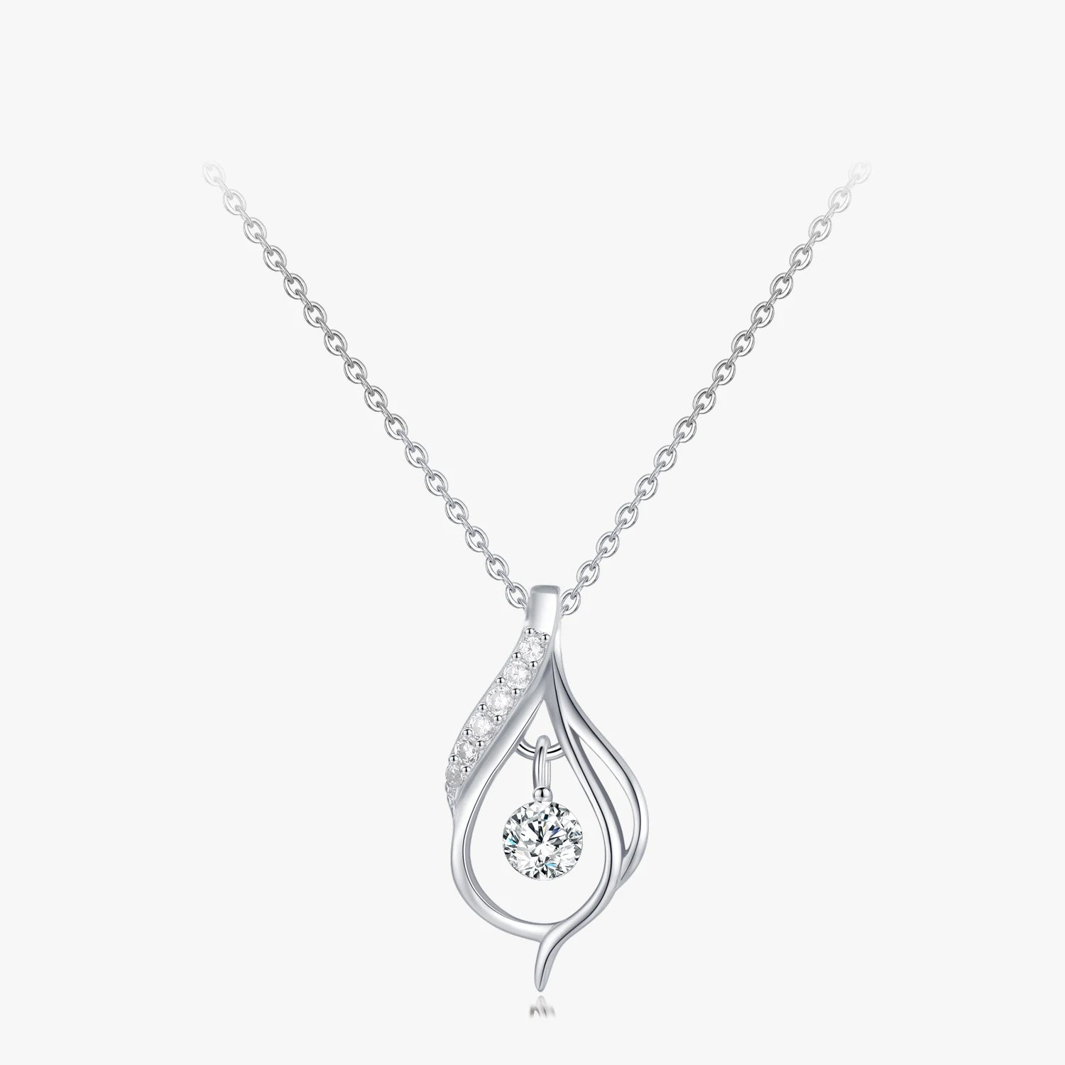 Ailmay 925 Sterling Silver Elegant Water Drop Shape Pendant Necklace for Women Dazzling Clear CZ Fine Elegant Wedding Jewelry