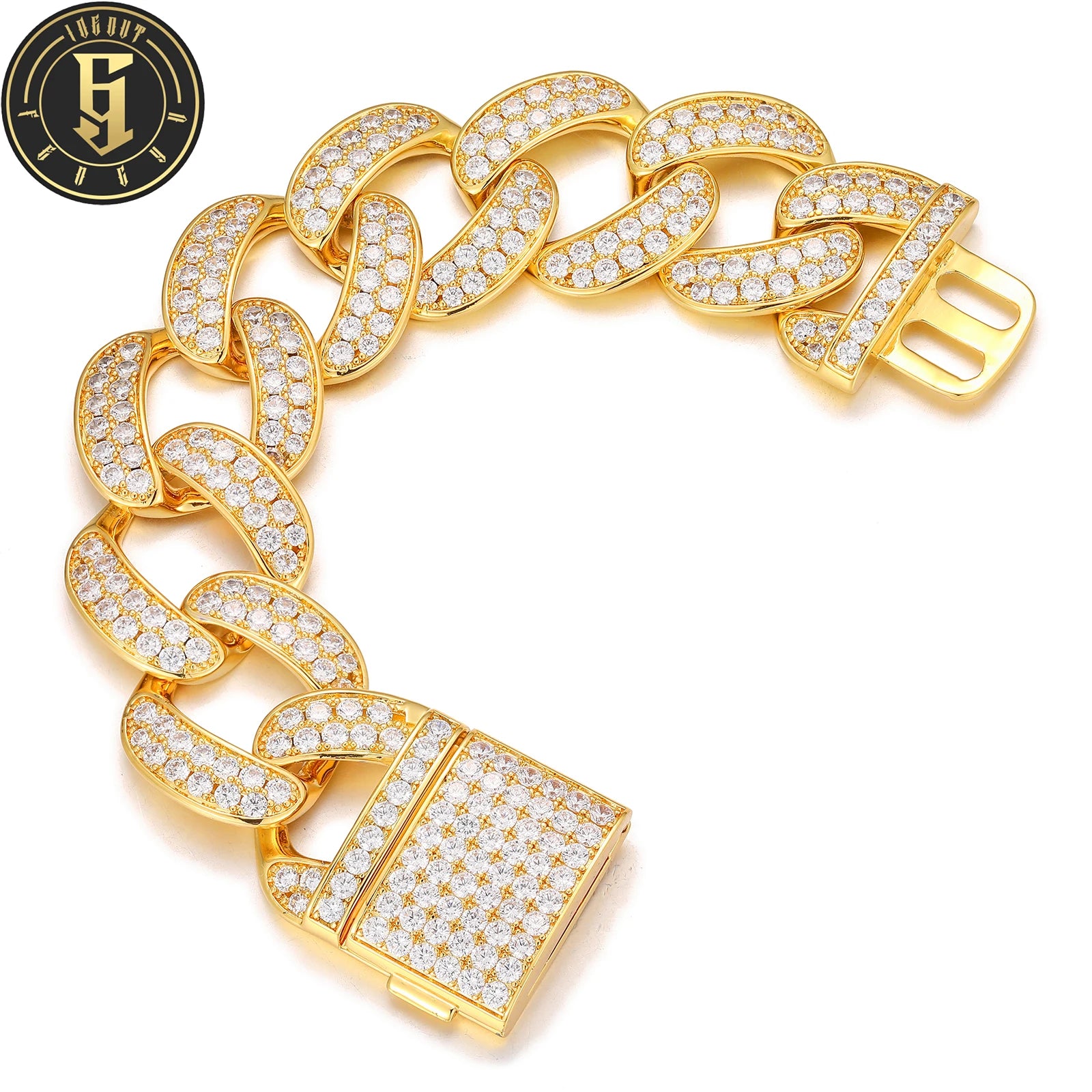 Big Size 28mm Punk Style Jewelry Gold Plated Brass Micro Paved 5A Zircon Diamond Mens Hip Hop Cuban Bracelet