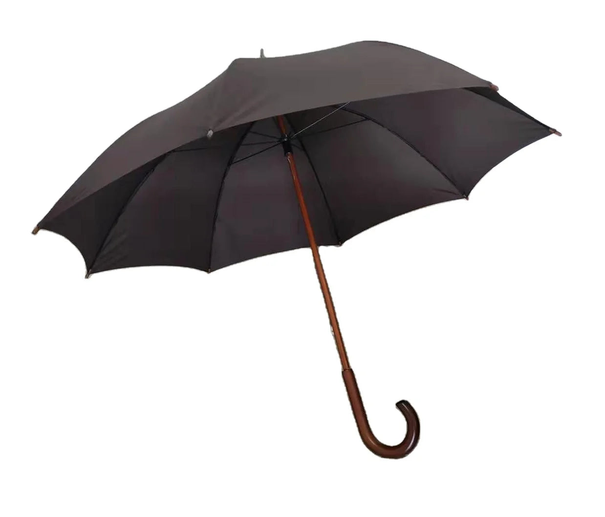 Wooden Umbrella Custom Logo Printing Minimalist Design Manual Opening Fiberglass Frame 190T Fabric Curved Handle Walking Stick