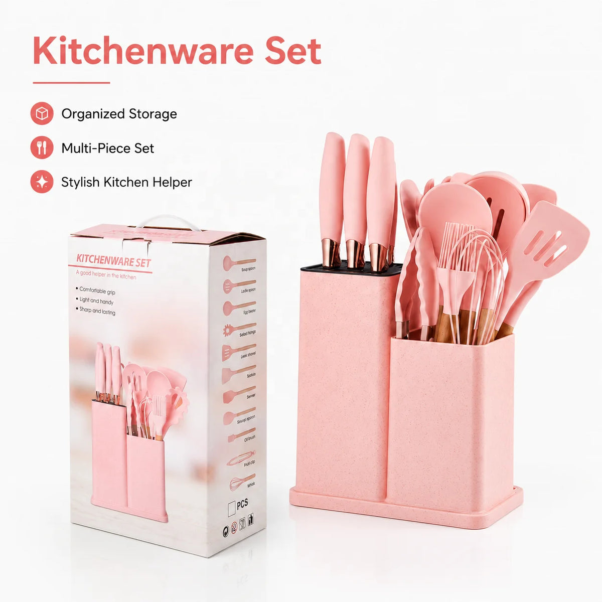 Wooden Handle Kitchen Products Eco-friendly Food Grade Cooking Tools 19pcs Silicone Kitchen Utensils Set