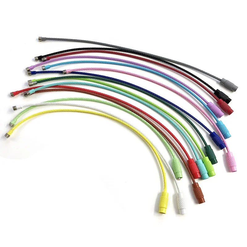 2pc Steel Screw Lock Cable Wire Hanging Luggage Tag Loop Rope Keyring Stainless Steel Wire Keychain Key Ring
