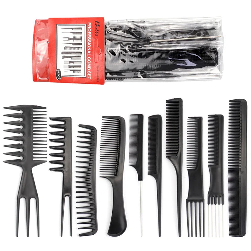 10Pcs Hairdressing Comb Set Hot Selling Barber Shop Styling Makeup Comb Direct Plastic Hair Comb Set