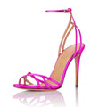 Buckle Strap Sandals Hot Pink Fuchsia Plain Satin Low MOQ Women High Heels With Straps Size 34 Party Shoes Woman
