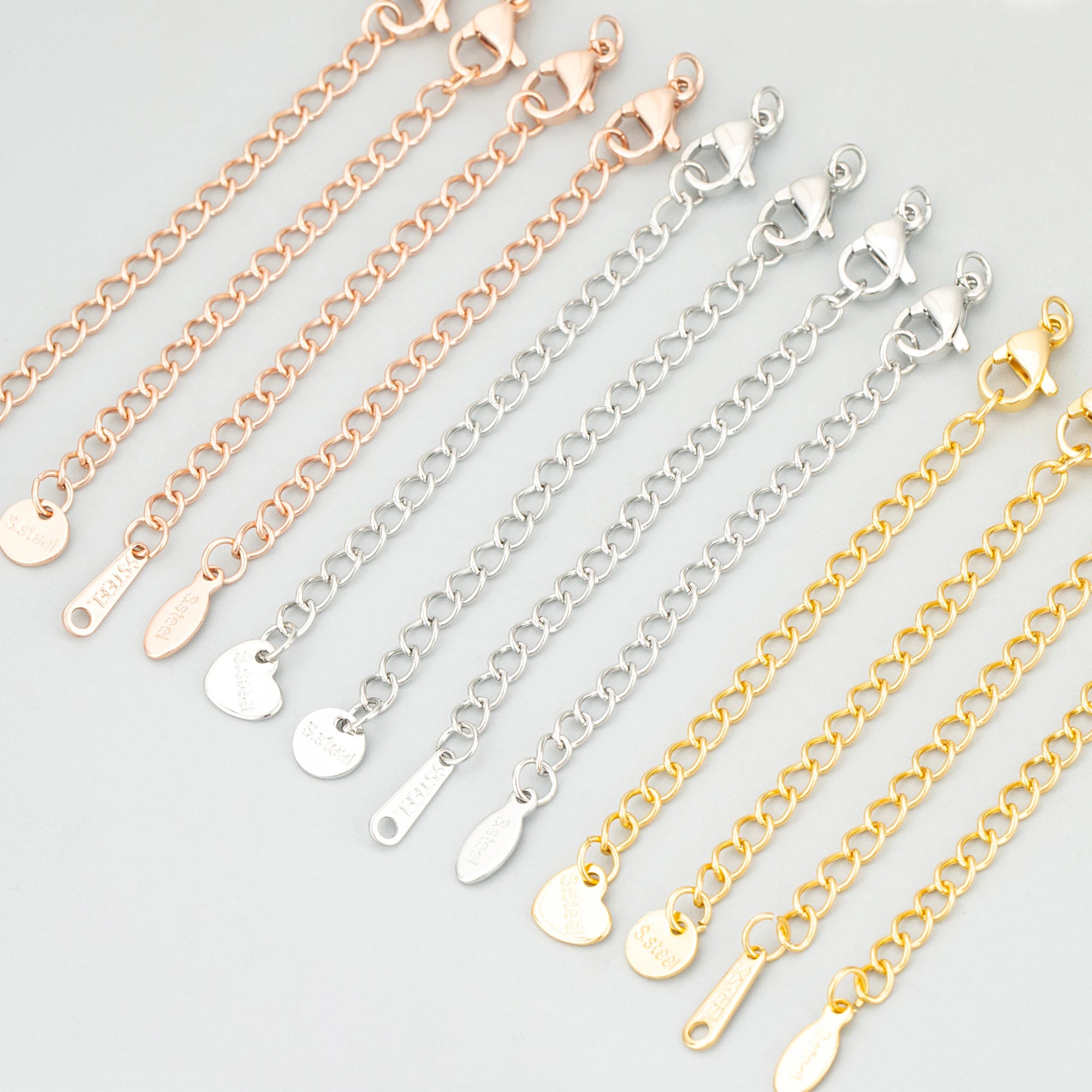 MG21 10pcs/lotjewelry Accessoriesstainless Steelrose Gold Platednickel Freenecklace Bracelet Making Findingsextended Chain