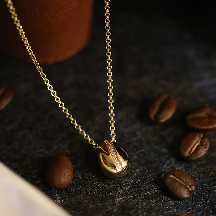Creative Vintage Pure 925 Sterling Silver Clavicle Chain Coffee Bean Shaped Pendant Necklace for Women Jewelry
