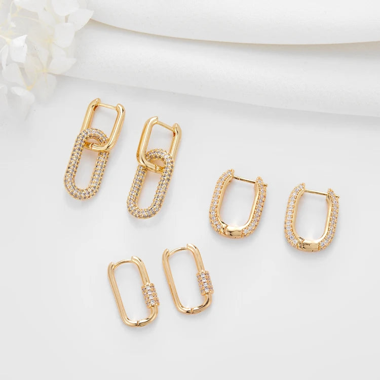 Fashion Jewelry 14K Gold Plated Geometric Trendy Shiny Cubic Zirconia Hoop Earrings for Women Wedding Engagement Gift