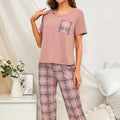 Plaid Summer Pajama Set Women's Short-sleeved Trousers Casual Simple Homewear Sleepwear Set