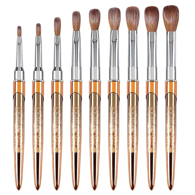Hot Sale Pinceles 100% Pure Kolinsky Brush Gold Blue Kolinsky Acrylic Nail Brush for Acrylic Nails Art