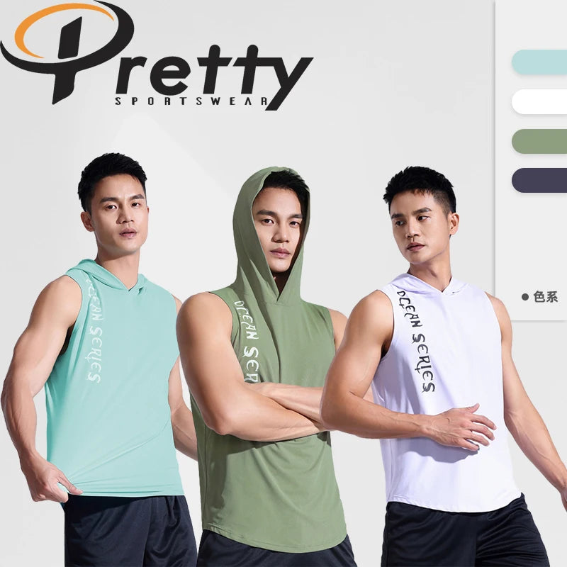 Men's Workout tank Top Men's Hoodie Summer Ice-cold Waistcoat Sports Shirt Running a Sleeveless T-shirt