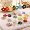 Summer Fashion Jewelry Gold Plated Stainless Steel Colorful Resin Flower Pendant Earrings Necklace Set