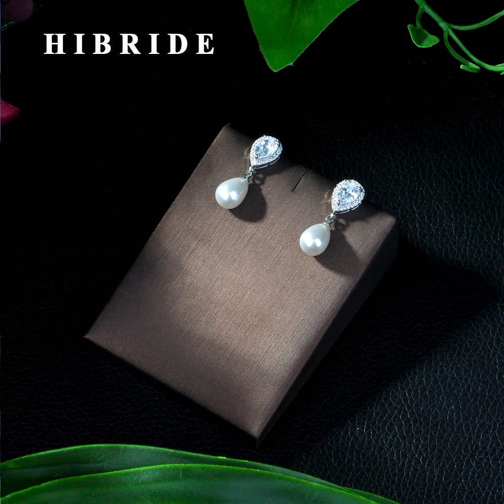 HIBRIDE Hot Selling Water Drop Cubic Zirconia Drop Earrings for Women Bridal Wedding Party Gifts Bijoux Femme E-58