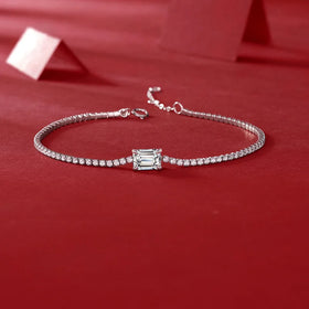 Factory Wholesale 925 Sterling Silver Bracelet 1CT D Color Emerald Cut Moissanite Diamond Tennis Bracelet for Women Men