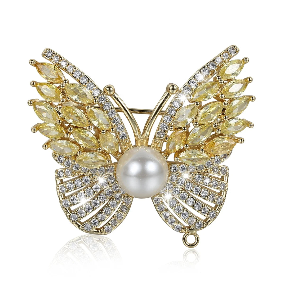 Isunni Wholesale Fashion Luxury Rhinestone Pearl Women Designer Jewelry butterfly Brooch
