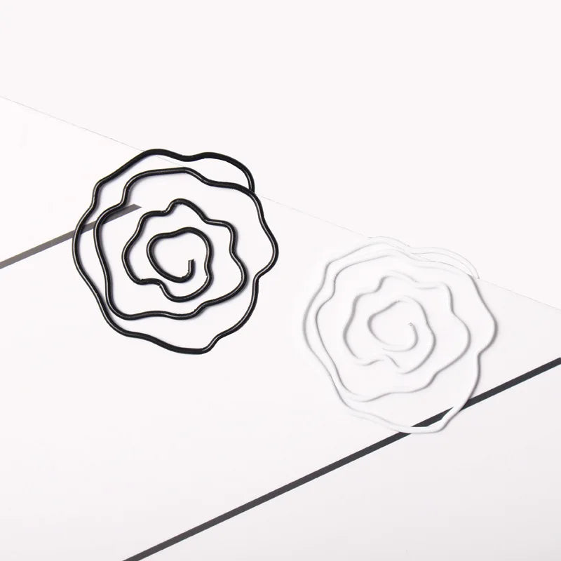 Cute Mini Black White Rose Flower Shaped Metal Paper Clips Memo Photo Binder Clip Office School Supplies Stationery