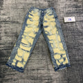 DENIMGUYS  High Street Men's Baggy Allover Embroidery Stitching Jeans Wash Men Wide Leg  Distressing Ripped Denim Pants Jeans