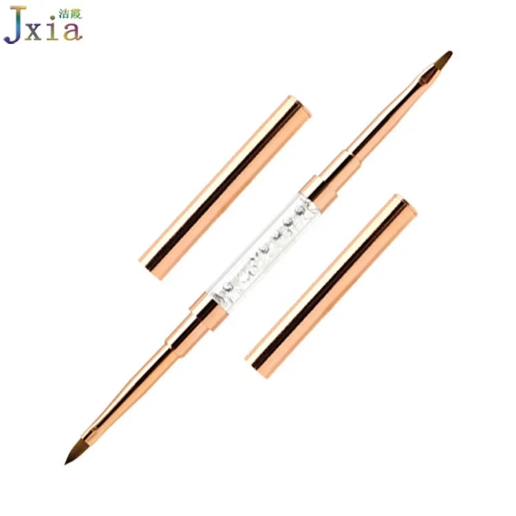 Jiexia Professional Rose Gold Color Dual Head Nails 3D Acrylic Sculpture Pen One Stroke Nail Painting Brush