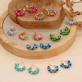 Cute Style Copper Wire Wrapped Circular Rice Bead Beaded Women's Earrings Small Earrings