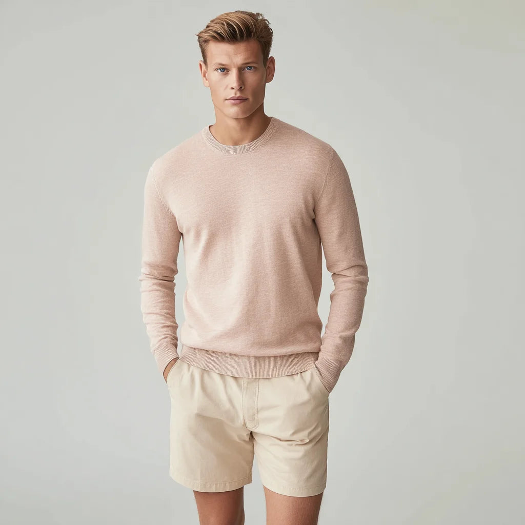 Men's Lightweight Cotton-Linen Crewneck Casual  Sweater Breathable Summer Knitwear