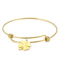 No Fade Women's Adjustable High Polish Stainless Steel 18k Gold Plated Four Leaf Clover Bangle Trendy Fashion Jewelry