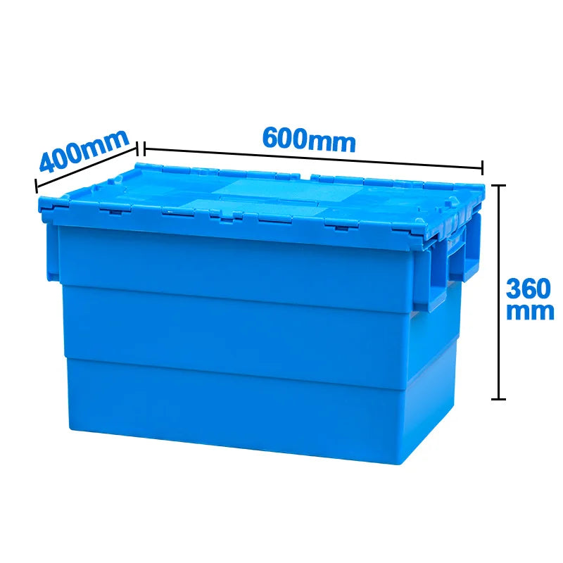 LEADLOONG 600*400*365mm 14# Industrial Recycled PP Plastic Nestable Stackable Logistic Moving Tote Box with Hinged Lid
