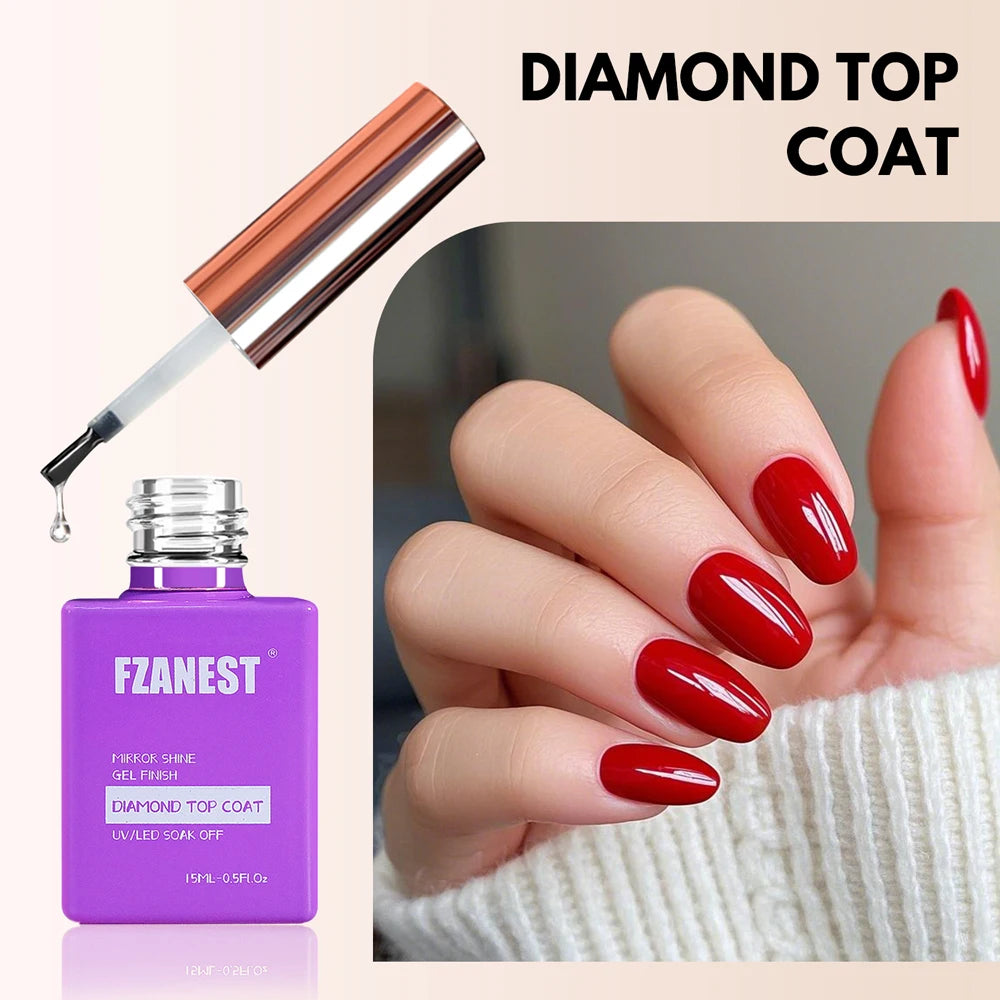 FZANEST Diamond Top Coat High Shine Finish Gel Nail Polish Professional Hot Sale UV/LED Nail Art Supplies