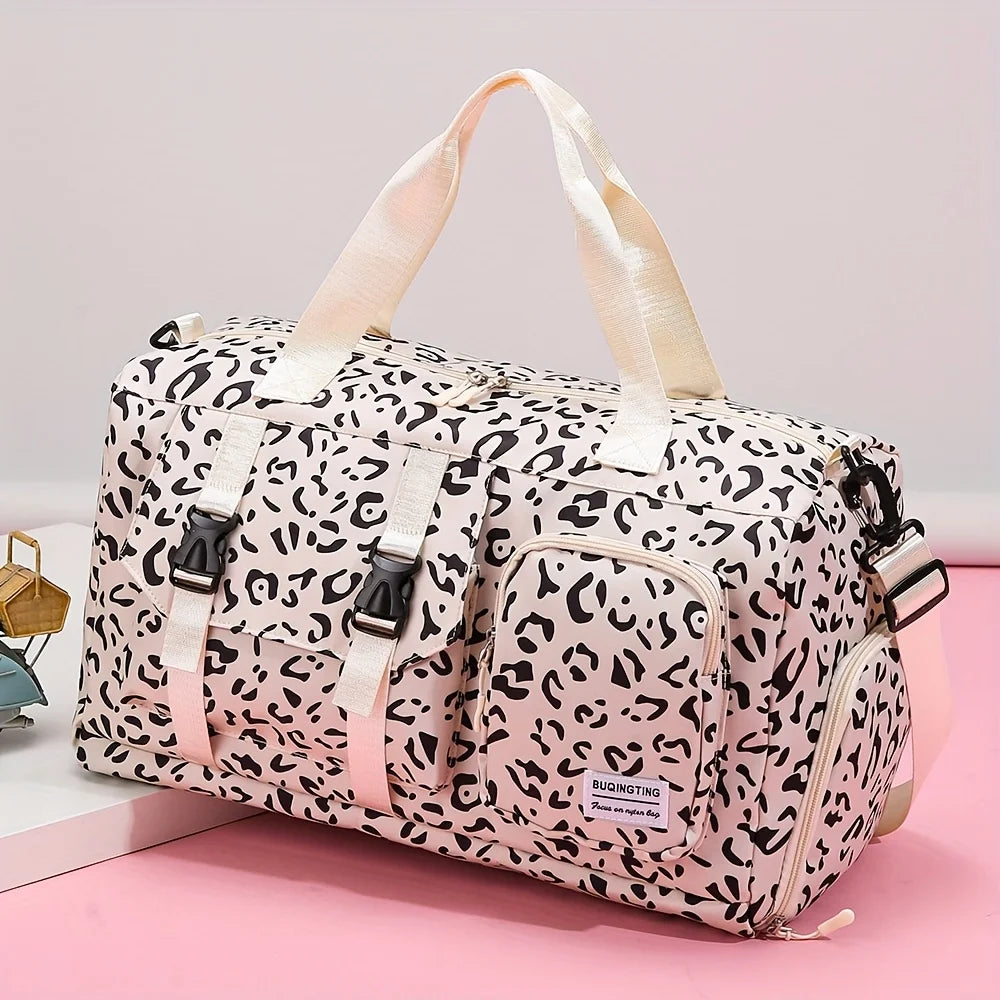 Unisex Fashion Outdoor Travel Fitness Duffel Bag Animal Prints Vacation Luggage Storage Multi-Pocket Portable Handbag Polyester