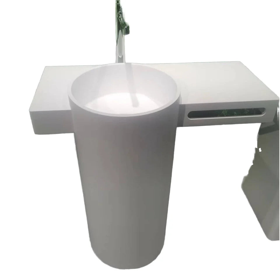 GM-stone GM-3015 Modern Wall-Hung Sink High-Class Solid Surface Hand Wash Artificial Stone Pedestal Basin Hotel Use Bathroom
