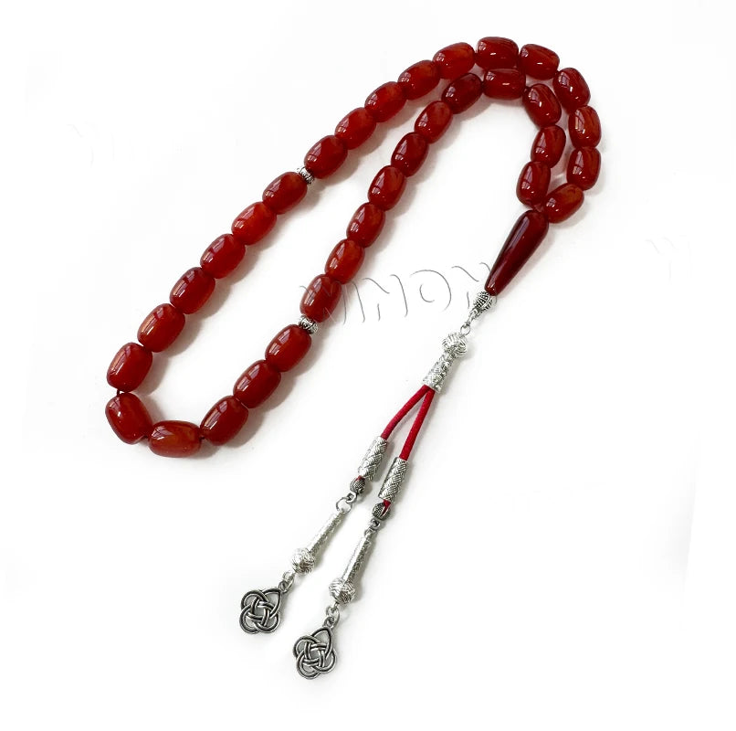 10*14mm Real Aqeeq Stone Muslim Rosary Prayer Beads Tasbih Carnelian Red Agate Islamic Jewelry Islam Eid Ramadan New Year Gifts