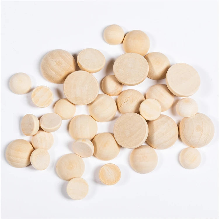 Half Wooden BeadsNatural Split Wood Balls Unfinished Half Round Wood Beads for Diy Projects Crafts