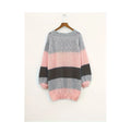 Autumn Winter Crew Neck Pullover for Women Loose Pink and Gray Color Block Casual Style with Front Logo Ladies' Sweater