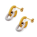 Two Tone Gold Silver Earrings Jewelry Women Stainless Steel Twist Hoop Stud Earrings