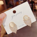 Luxury Women Gold Jewelry Korean Full Rhinestone Crystal Stud Earrings Bling Geometric Crystal Natural Cat Eye Tassel Earrings
