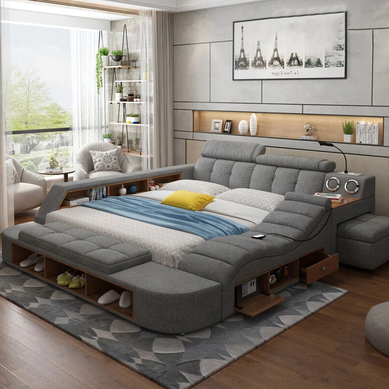 Tatami Upholstered Smart Bed Massage Leather Double Bed Multi-functional King Size Bedroom Furniture Sets Bed