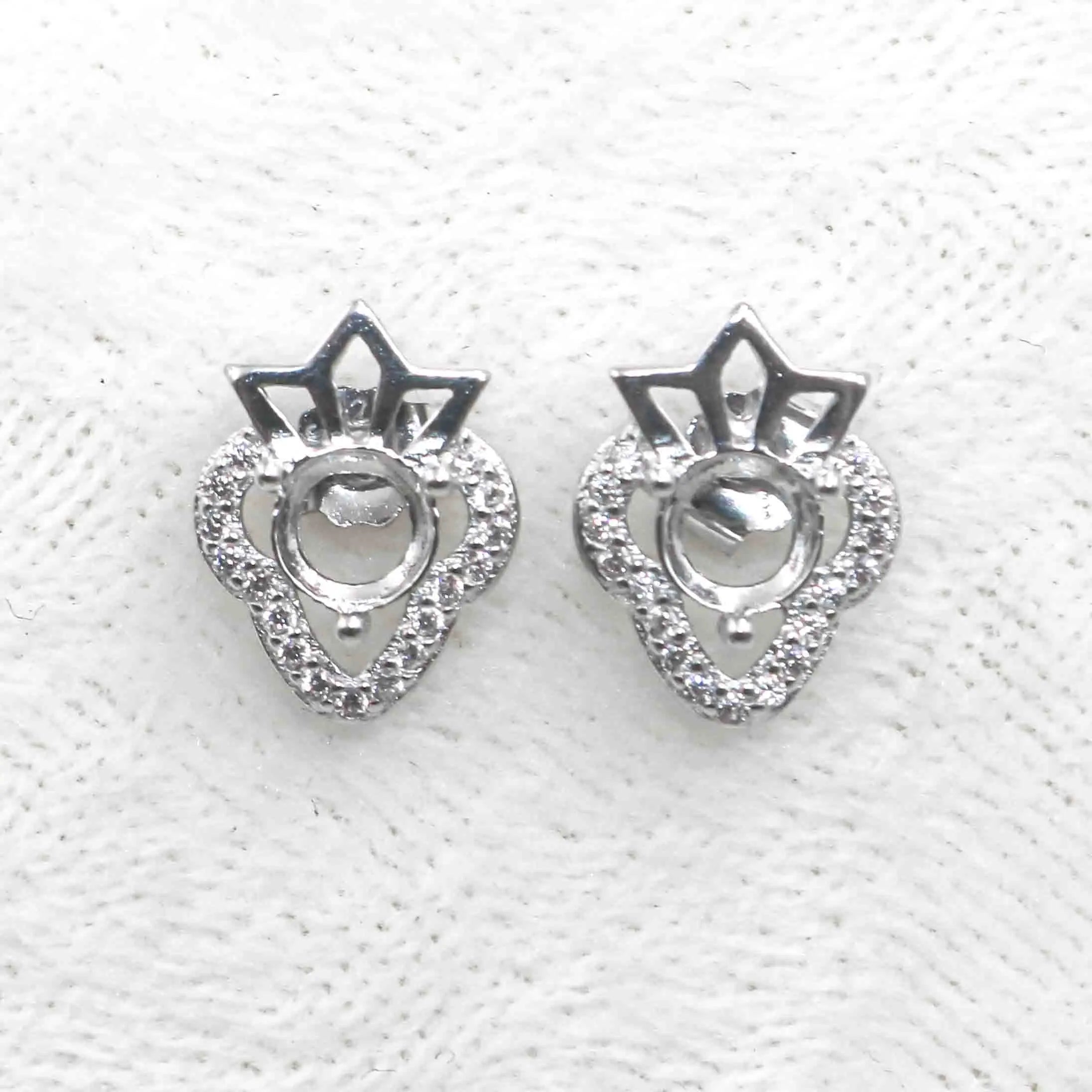 Sterling Silver 5*5mm Semi Mount Stud Earrings Empty Frame Support Blank Setting S925 Base Without Center Stone for DIY Inlay