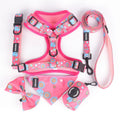 Lovecolour 6 in 1 Personalized Multi-Colored Adjustable Pet Dog Collar Leash Harness Set With Matching Bandana Poop Bag Holder