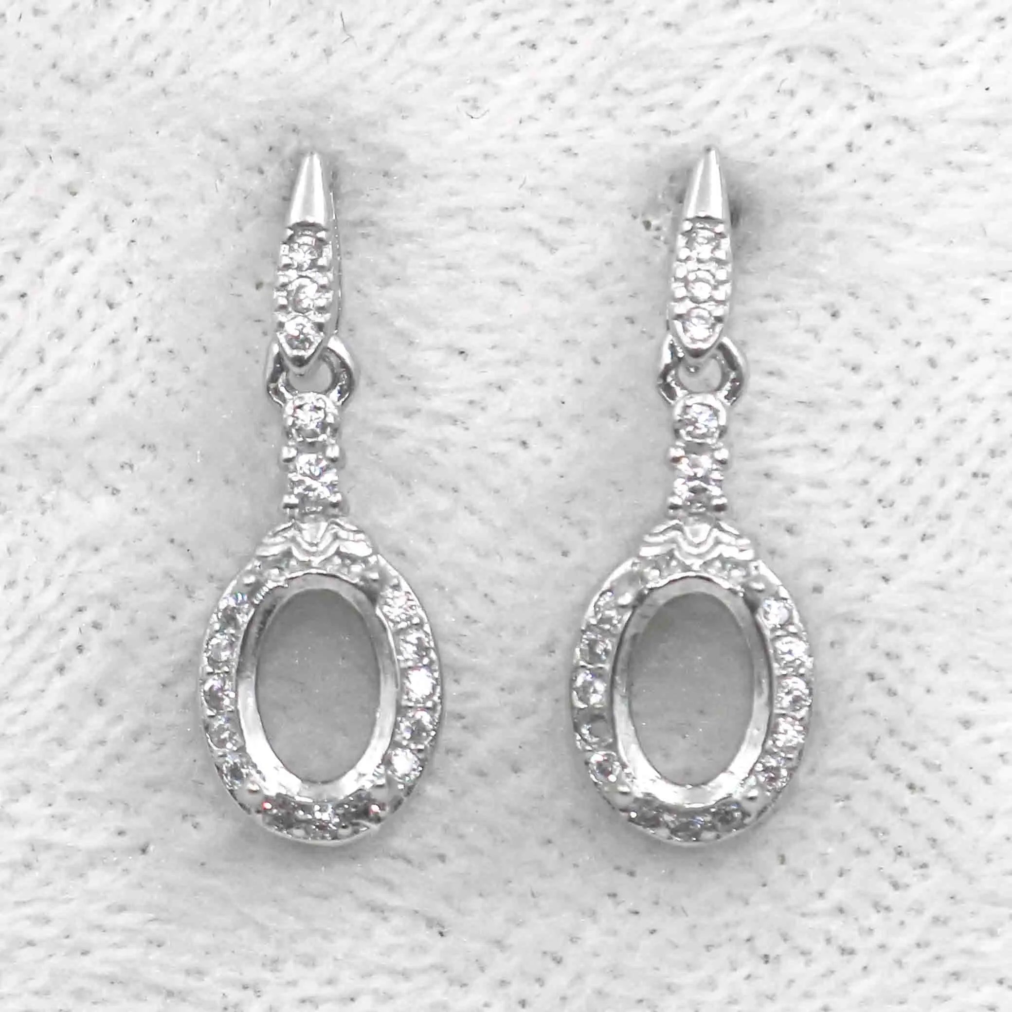 Sterling Silver 5*7mm Semi Mount Stud Eardrops Empty Frame Support Blank Setting S925 Base Without Center Stone DIY for Inlay