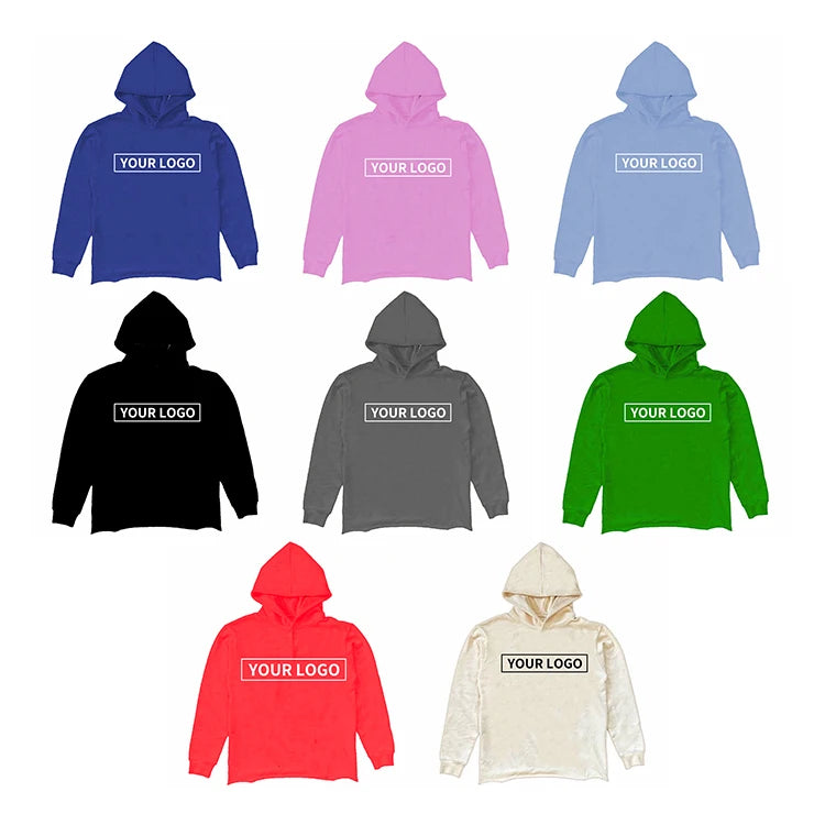 Good Quality Unisex Streetwear Hoodies Custom No String Raw Hem Cut Edge Pullover Custom Logo Pattern Print Mens Hoodies