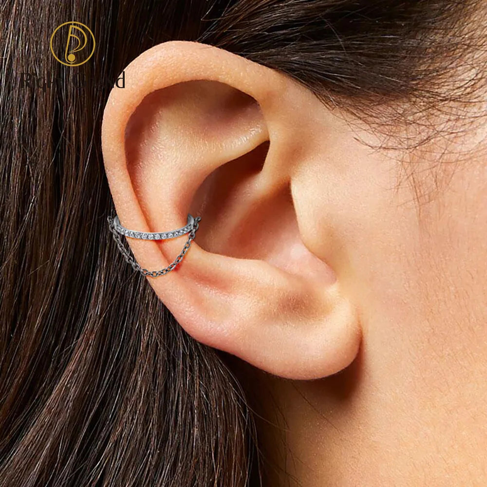 Titanium Clicker Chain Hinged Diamond Dangle Nose Ring for Cartilage Helix Tragus Conch Piercing Jewelry