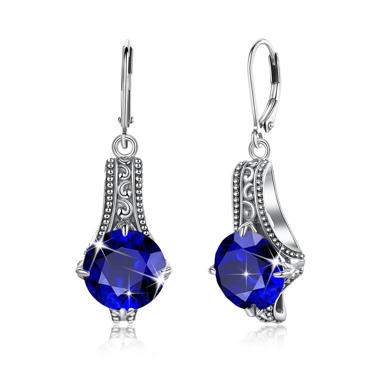 Vintage Baroque Art Filigree Fine Jewelry Bijoux Cocktail Party Sapphire 925 Sterling Silver Earrings for Women