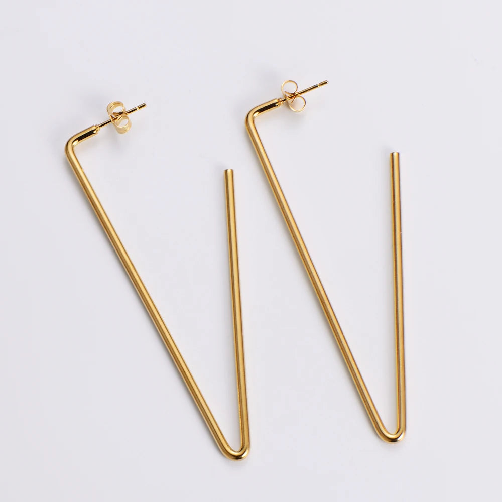 Minimalist Accessories Women Fashion Jewelry Stainless Steel 18k Gold Plated Triangle Earrings