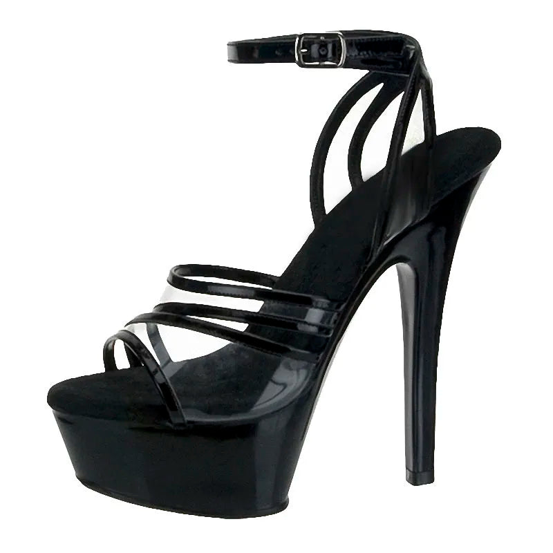 Black 15cm thin heel platform anti slip wear-resistant fashion pole dance high heels model fashion sandals
