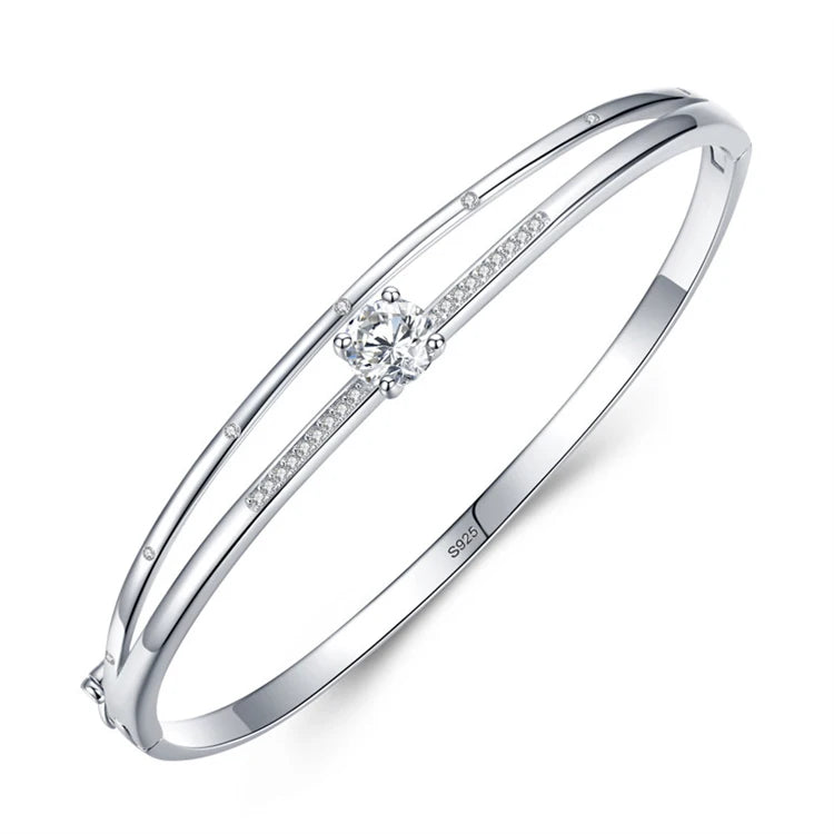 Simple Diamond 925 Sterling Silver Double Layered Bangle for Women Wholesale