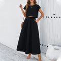 2024 Summer Women's Casual Loose Short Sleeve Top A-line Skirt Set Temperament Commuting Female Fashion High Waist Skirts Outfit