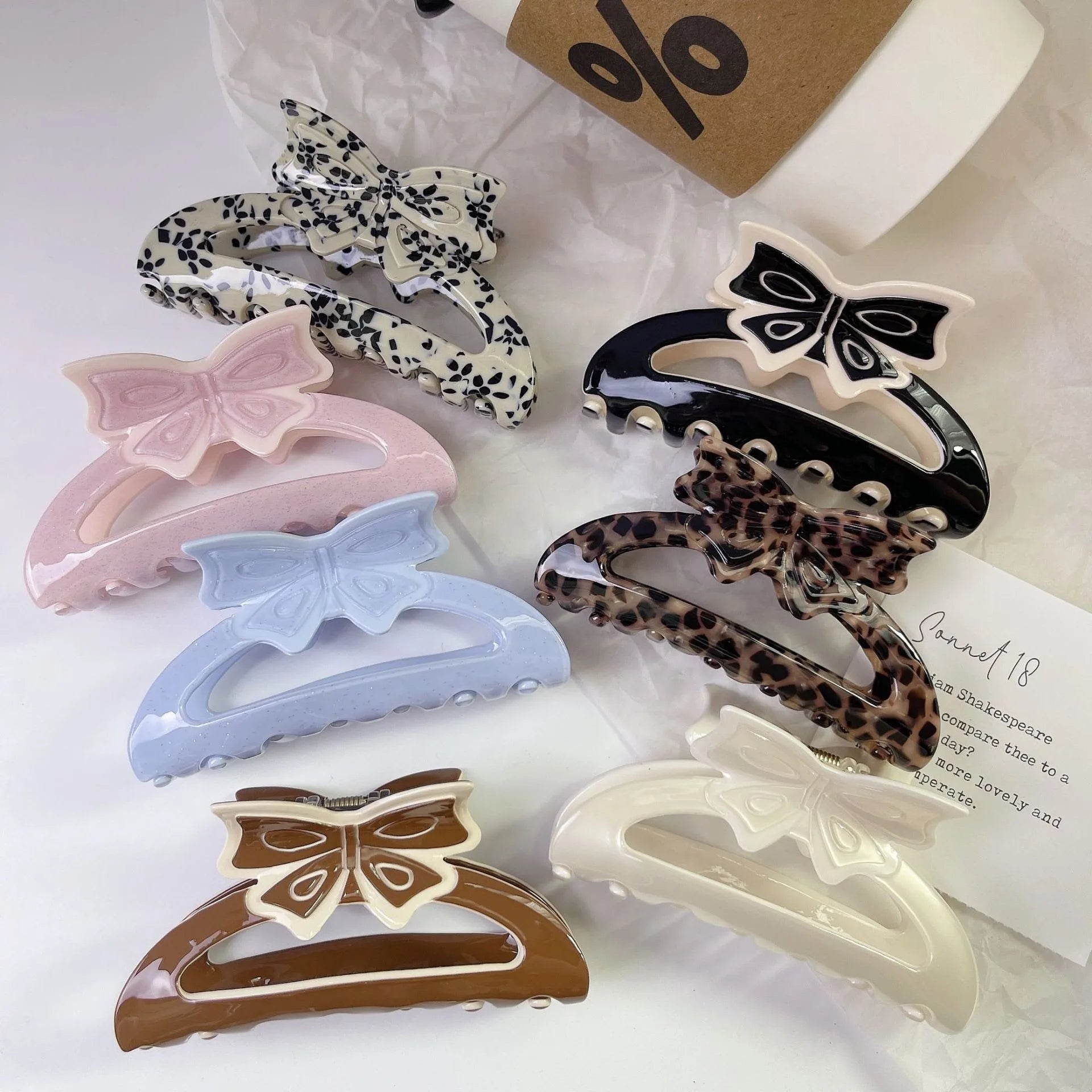 Wholesale Korean Style Shiny Bow Acetate Hair Claw Elegant Luxury Large Hair Claw Clip Custom Claw Clips for Women