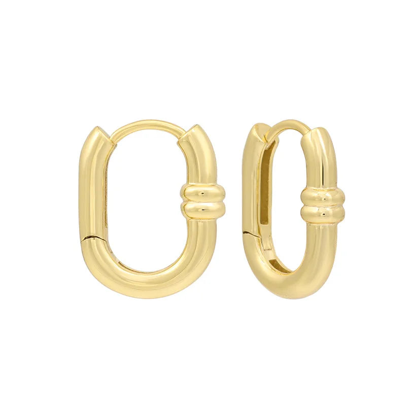 18K Gold Plated Thick Geometric 925 Silvler Earrings Women U Shape Gold Hoop Earrings