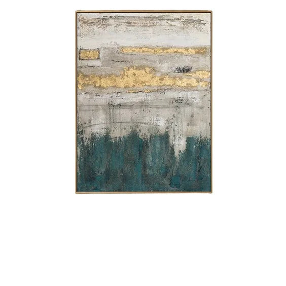 Dark Green Abstract Wall Art Gold Textured Oil on Canvas Painting Custom Size Modern Gray White