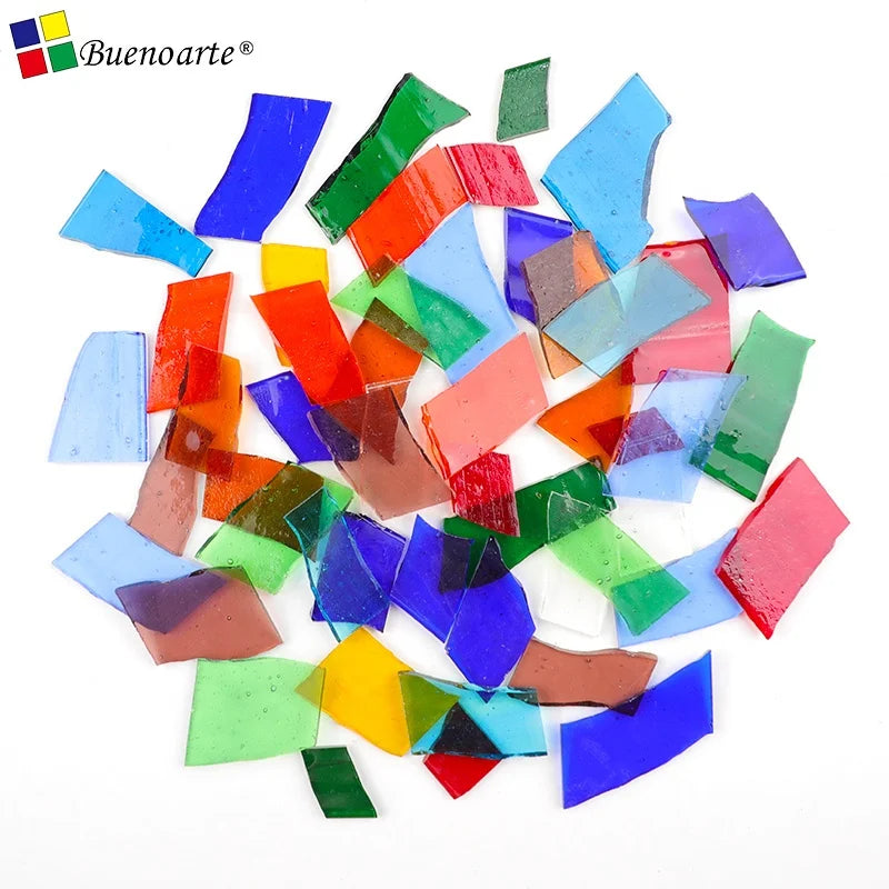 1000g Transparent Multi Colored Mixed Stained Glass Scraps Red Blue Yellow Green Blend Traditional Design for Room Use